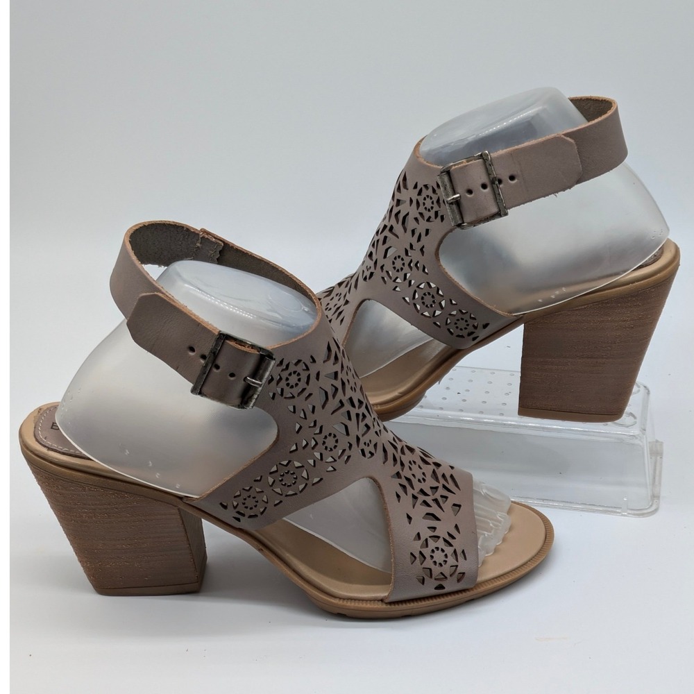 Barbara Barbieri Laser Cut Block Heel Sandals Taupe Women's Size 9
